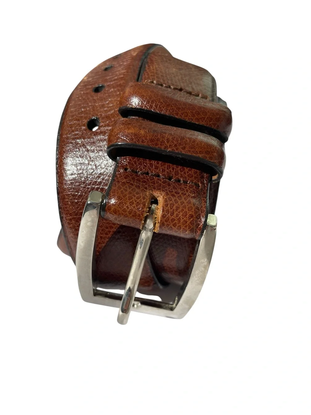 Trafalgar Glove Leather Mens Belt Sz 38 BROWN Silver Buckle Made In USA CLASSIC